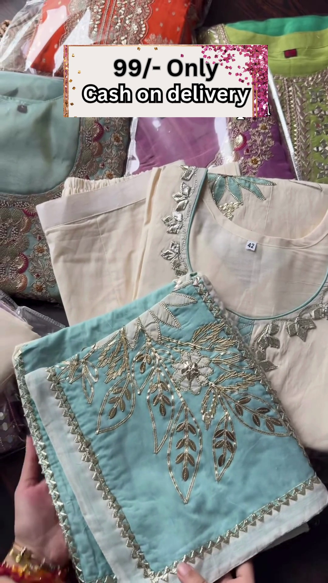 rendy Mirror Work Kurta with Tassel Details - Image 9