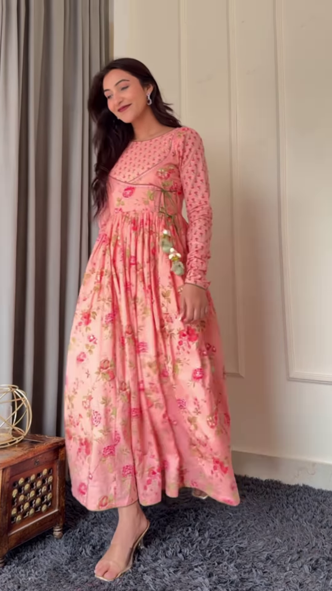 Elegant Green Floral Anarkali Dress – Timeless Ethnic Charm - Image 4