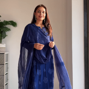 Elegant Chikankari Kurta Set – Blue & Pink