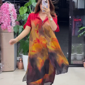 Flowing Abstract Print Shirt Dress – Statement Elegance