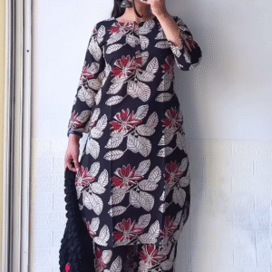 Elegant Black Floral Printed Kurta Set