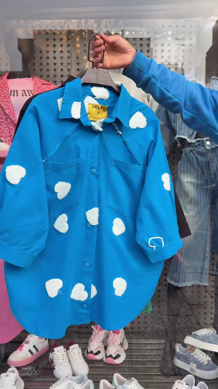 Trendy Oversized Cotton Shirt with Heart Embellishments – Available in 6 Colors - Image 3