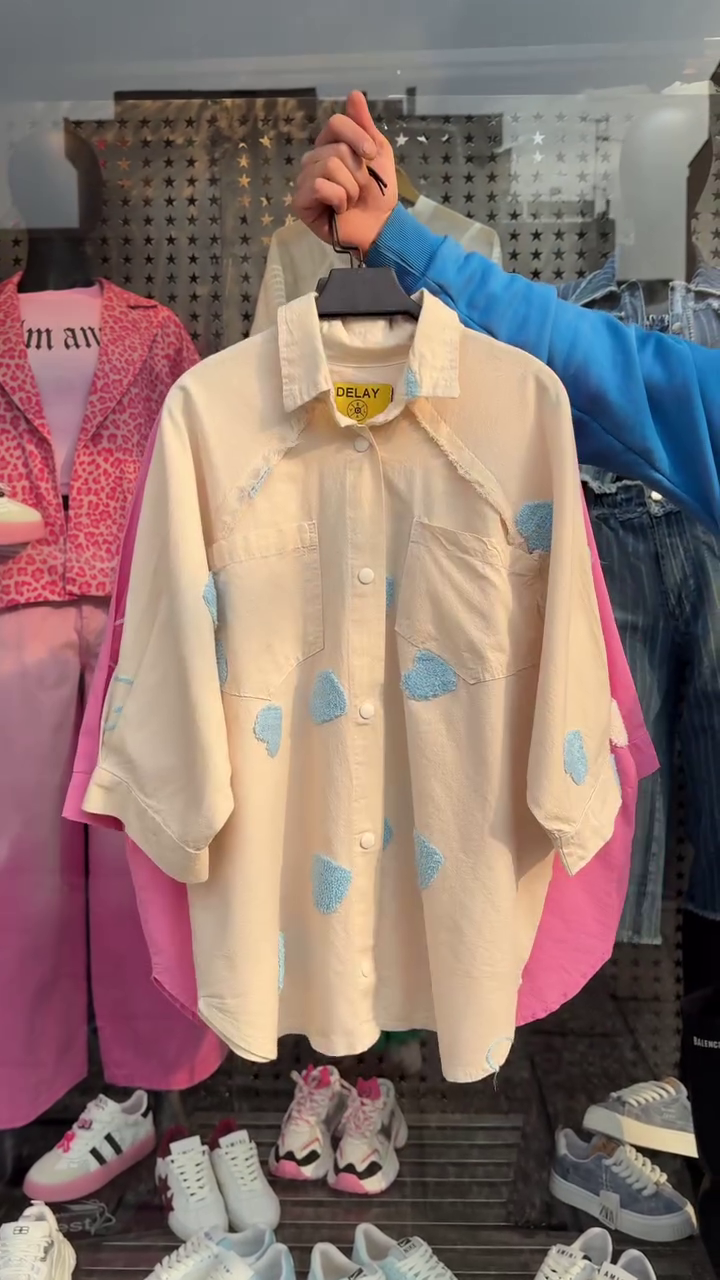 Trendy Oversized Cotton Shirt with Heart Embellishments – Available in 6 Colors - Image 2