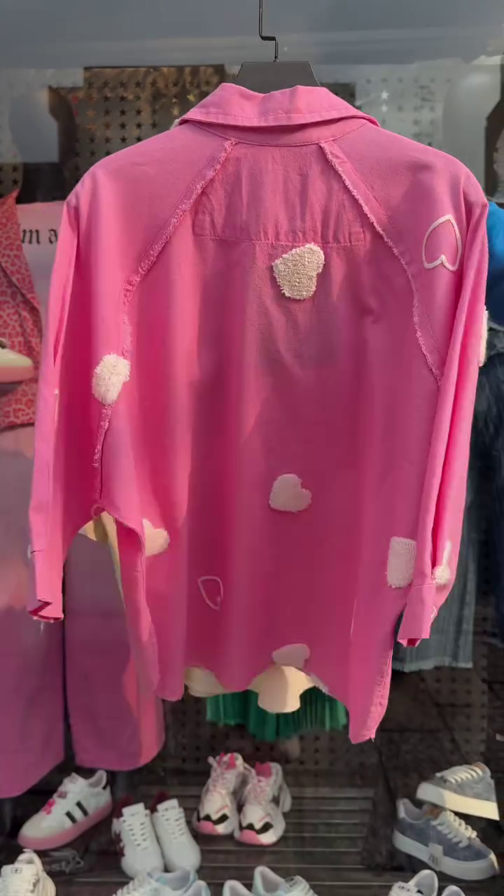 Trendy Oversized Cotton Shirt with Heart Embellishments – Available in 6 Colors - Image 5