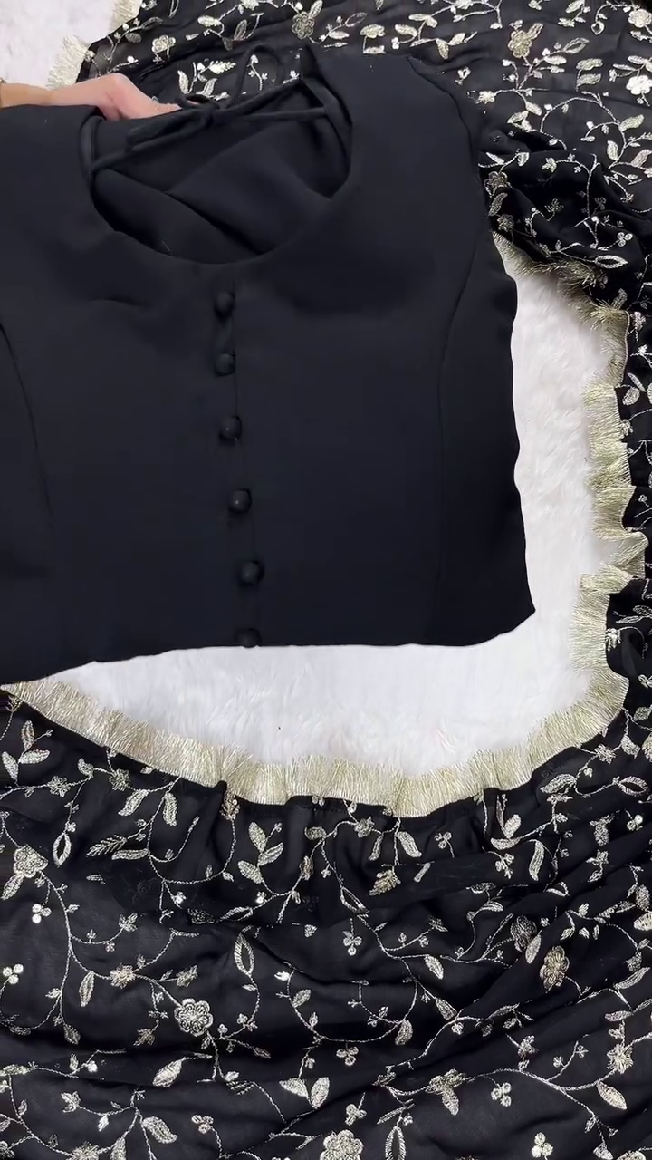 Luxe Black 3-Piece Embroidered Suit – Timeless Elegance