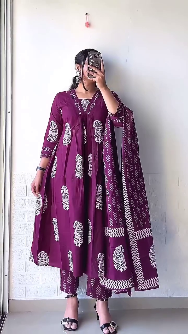 Elegant Maroon Printed Anarkali Set with Dupatta – Timeless Ethnic Grace - Image 3