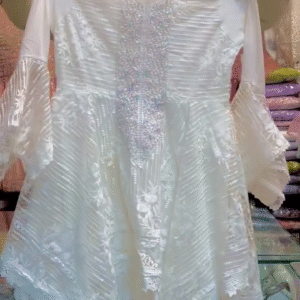 Elegant White Embroidered Organza Peplum Suit – A Blend of Grace & Glamour