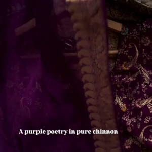 A pure chinnon purple jacquard and embroidery saree is a stunning choice for traditional and festive occasions - Image 5