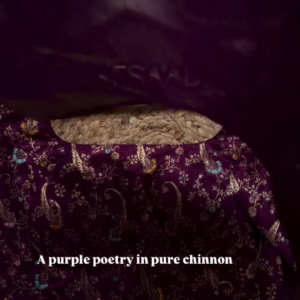 A pure chinnon purple jacquard and embroidery saree is a stunning choice for traditional and festive occasions - Image 2