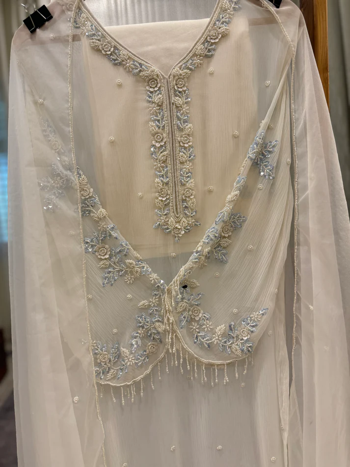 Premium Chiffon Handwork Suit with Bottom and Organza Dupatta - Image 2