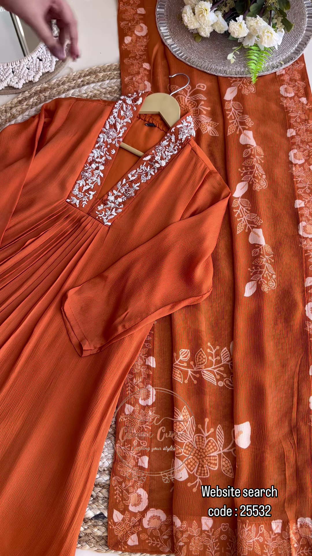 Stunning Chinnon Handwork A-Line Suit (Orange) – A Regal Blend of Grace & Elegance