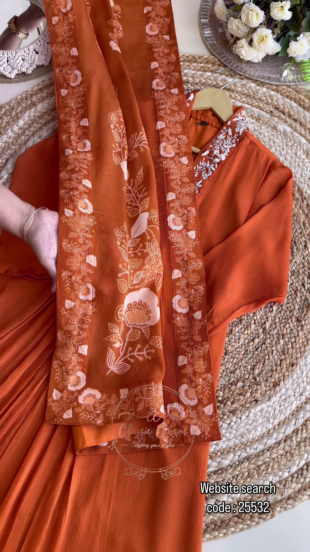 Stunning Chinnon Handwork A-Line Suit (Orange) – A Regal Blend of Grace & Elegance - Image 2