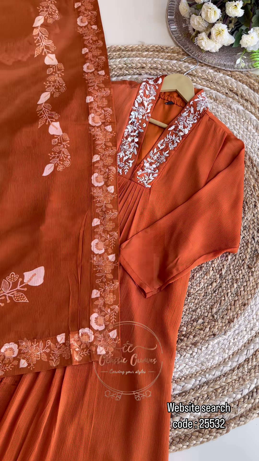 Stunning Chinnon Handwork A-Line Suit (Orange) – A Regal Blend of Grace & Elegance - Image 3