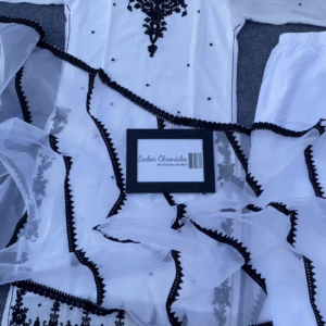 White Heavy Black Embroidered Cotton Short Anarkali Suit Set – A Statement of Grace & Elegance