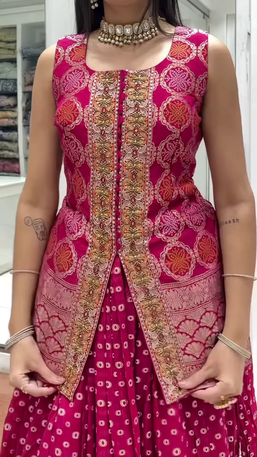 Elegant Pink Bandhani Lehenga with Embroidered Jacket