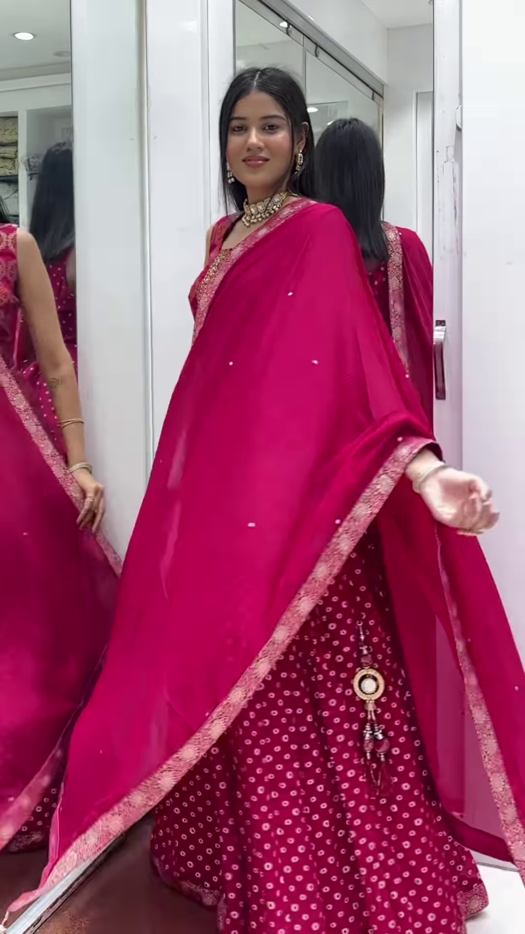 Elegant Pink Bandhani Lehenga with Embroidered Jacket - Image 4